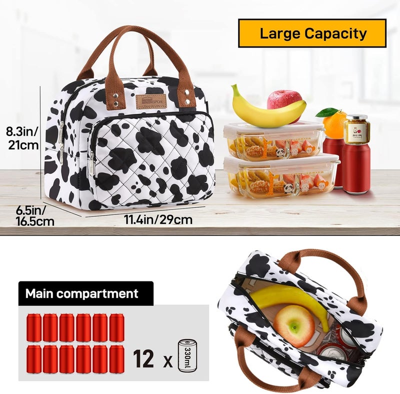Buringer HOMESPON Lunch Bag for Woman Man Adults with Front Pocket Insulated Lunch Tote Lunch Box Container for Work Picnic or Travel（Cow） - Image 3